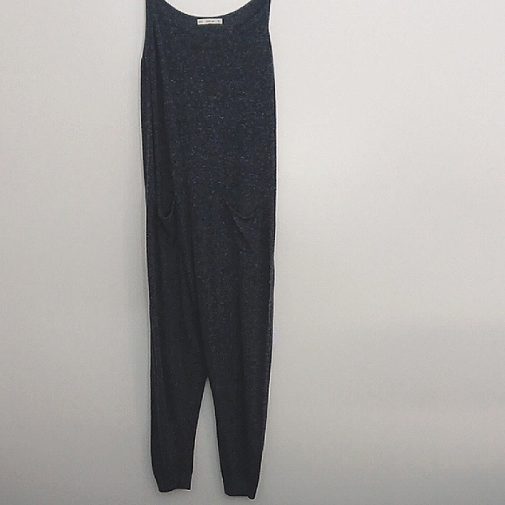 Zara Knit Jumpsuit Women's Size S‎ Dark Gray Sleeveless Tapered Legs Pockets